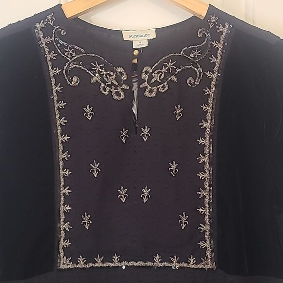 Sundance Catalog Princess Dreams Velvet Tunic Black & Metallic Embroidered Sz S - Picture 4 of 12